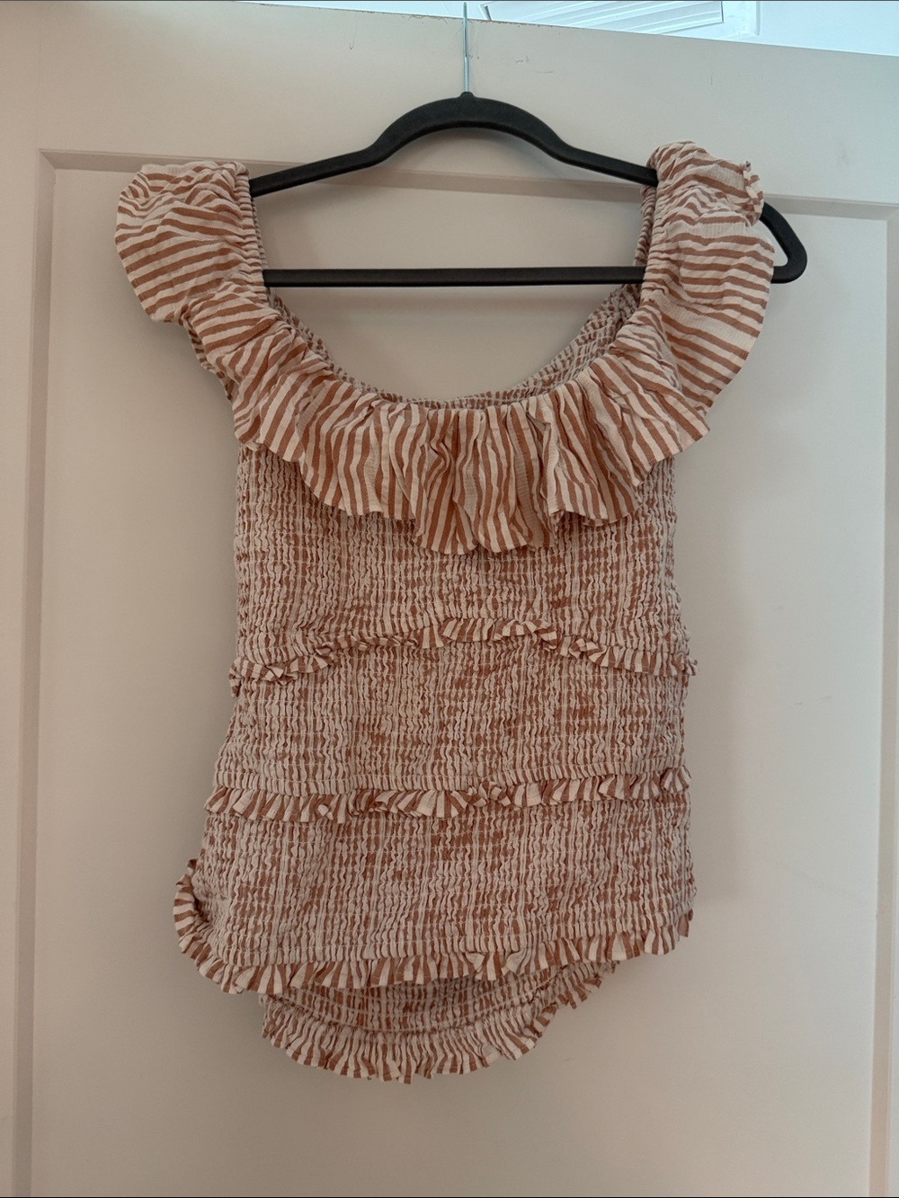 NWOT Anthropologie Striped Ruffle Open Back Tie Top - Cream & Blush